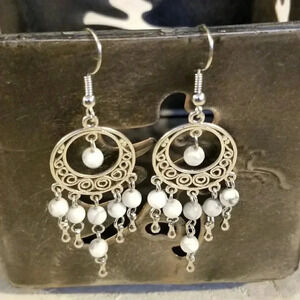 White Howlite Gemstone Chandelier Earrings
